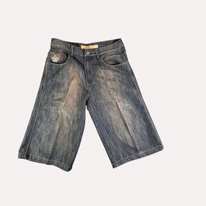 Koman Jeans Men's Embroidery Denim Shorts Size 38 Blue Casual Relaxed Fit